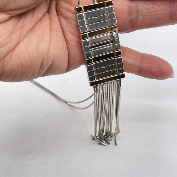 Brighton Tassel Necklace In Silver & Gold Tone Metal Long - Picture 6 of 8